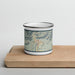 Front View Custom Helper Utah Map Enamel Mug in Woodblock on Cutting Board