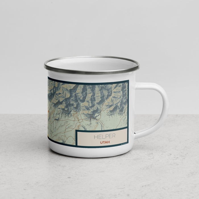 Right View Custom Helper Utah Map Enamel Mug in Woodblock