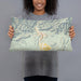 Person holding 20x12 Custom Helper Utah Map Throw Pillow in Woodblock