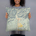 Person holding 18x18 Custom Helper Utah Map Throw Pillow in Woodblock