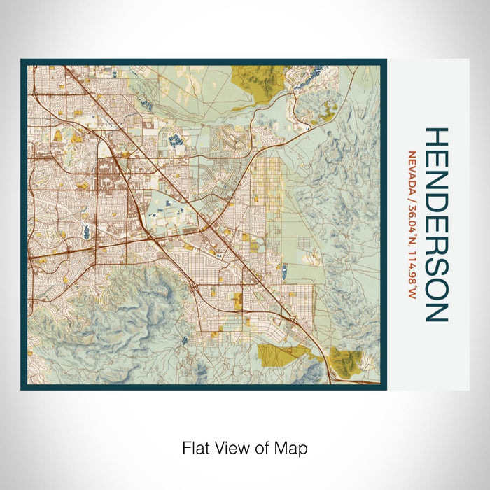Rendered View of Henderson Nevada Map on 20oz Stainless Steel Insulated Bottle with Bamboo Top with printed woodblock style map
