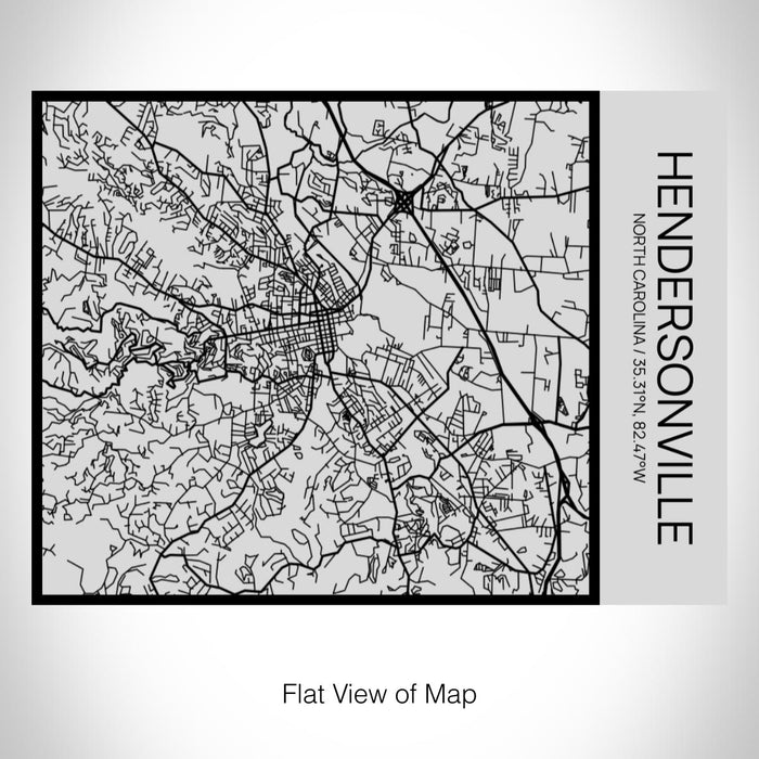 Rendered View of Hendersonville North Carolina Map on 20oz Stainless Steel Insulated Bottle with Bamboo Top with printed Tactile Lines Map in Black