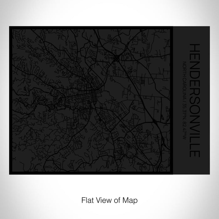 Rendered View of Hendersonville North Carolina Map on 20oz Stainless Steel Insulated Bottle with Bamboo Top in Matte Black with printed Tactile Lines Map in Black