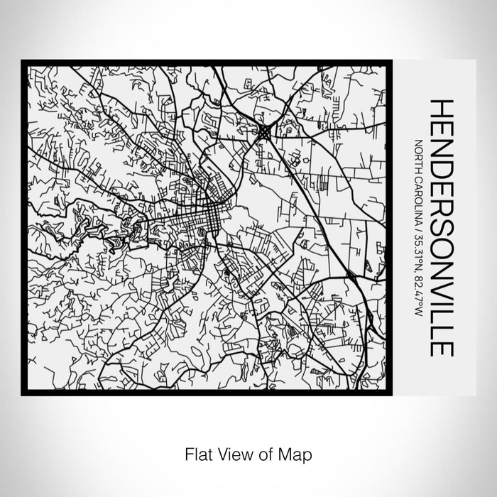 Rendered View of Hendersonville North Carolina Map on 20oz Stainless Steel Insulated Bottle with Bamboo Top in Matte White with printed Tactile Lines Map in Black