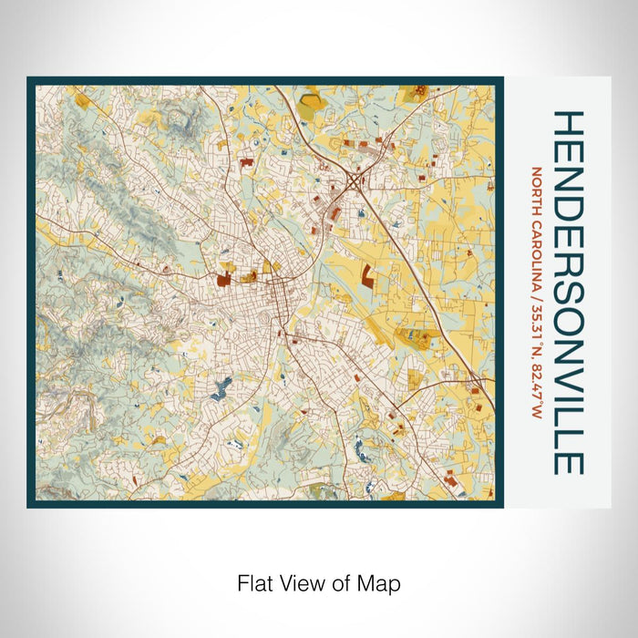 Rendered View of Hendersonville North Carolina Map on 20oz Stainless Steel Insulated Bottle with Bamboo Top with printed woodblock style map