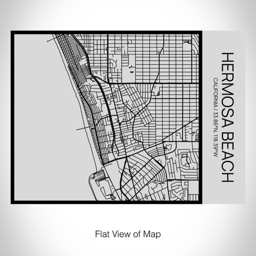 Rendered View of Hermosa Beach California Map on 20oz Stainless Steel Insulated Bottle with Bamboo Top with printed Tactile Lines Map in Black