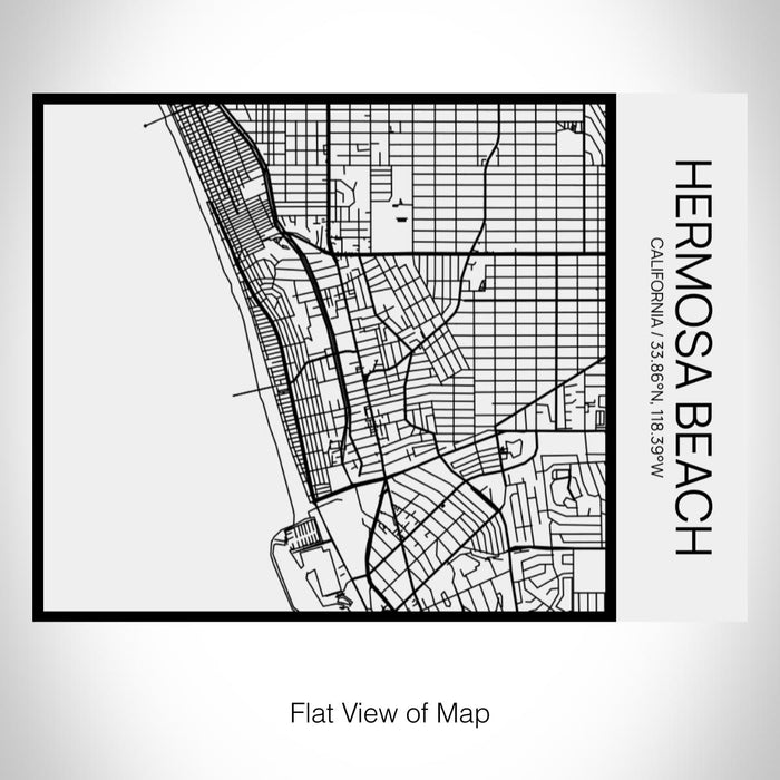 Rendered View of Hermosa Beach California Map on 20oz Stainless Steel Insulated Bottle with Bamboo Top in Matte White with printed Tactile Lines Map in Black