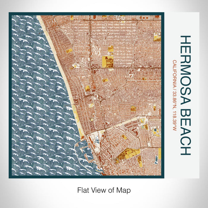 Rendered View of Hermosa Beach California Map on 17oz Stainless Steel Insulated Tumbler in Woodblock Map Style