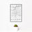 12x18 Hickory North Carolina Map Print Portrait Orientation in Classic Style With Small Cactus Plant in White Planter