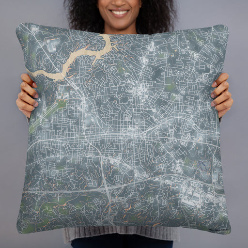 Person holding 22x22 Custom Hickory North Carolina Map Throw Pillow in Afternoon
