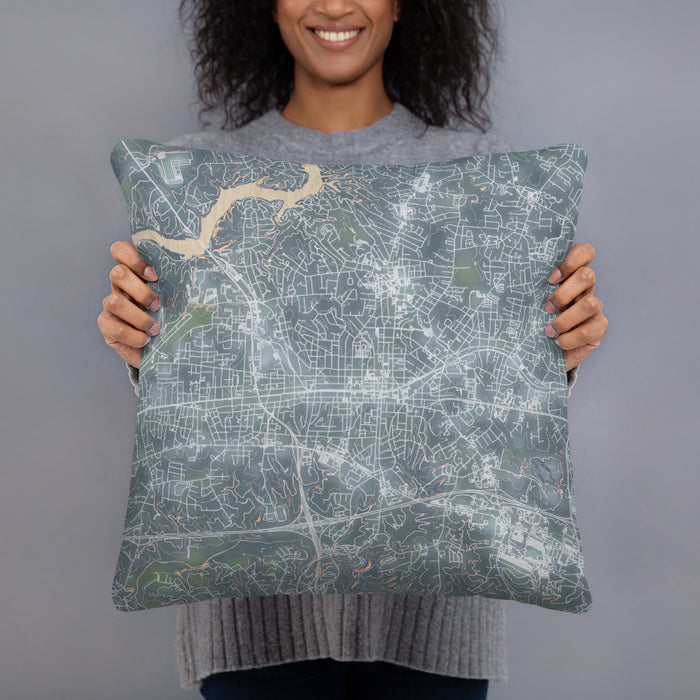 Person holding 18x18 Custom Hickory North Carolina Map Throw Pillow in Afternoon