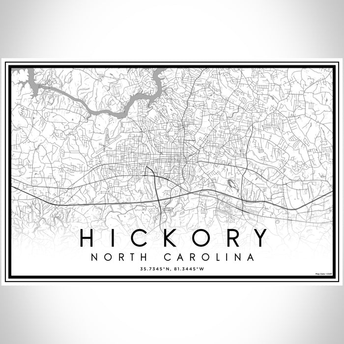 Hickory North Carolina Map Print Landscape Orientation in Classic Style With Shaded Background