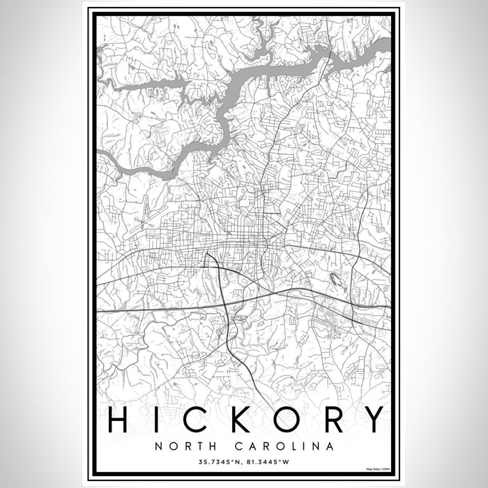 Hickory North Carolina Map Print Portrait Orientation in Classic Style With Shaded Background