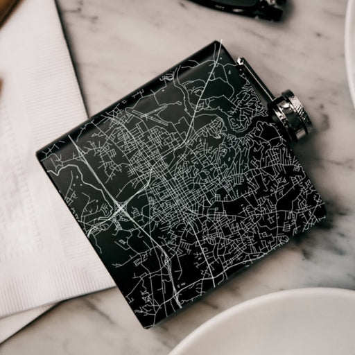 Hickory North Carolina Custom Engraved City Map Inscription Coordinates on 6oz Stainless Steel Flask in Black