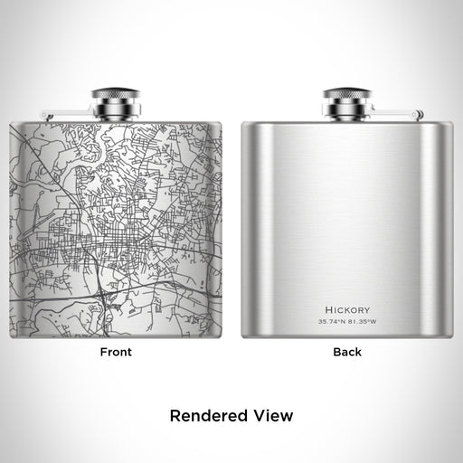 Rendered View of Hickory North Carolina Map Engraving on 6oz Stainless Steel Flask