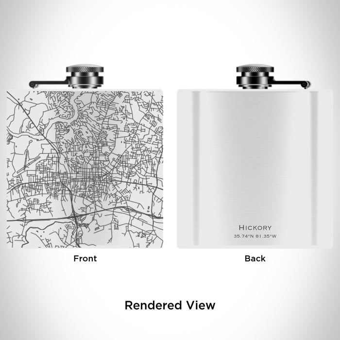 Rendered View of Hickory North Carolina Map Engraving on 6oz Stainless Steel Flask in White