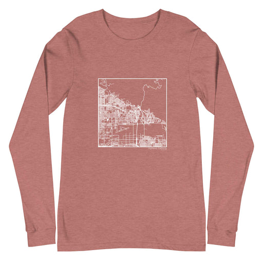 Highland California  Map Unisex Long-Sleeve T-shirt with City inscription in Heather Mauve