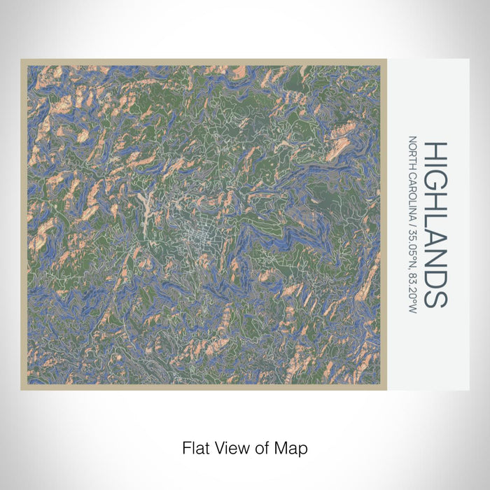 Rendered View of Highlands North Carolina Map on 20oz Stainless Steel Insulated Bottle with Bamboo Top with printed afternoon style map