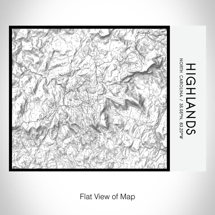 Rendered View of Highlands North Carolina Map on 20oz Stainless Steel Insulated Bottle with Bamboo Top with printed classic style map