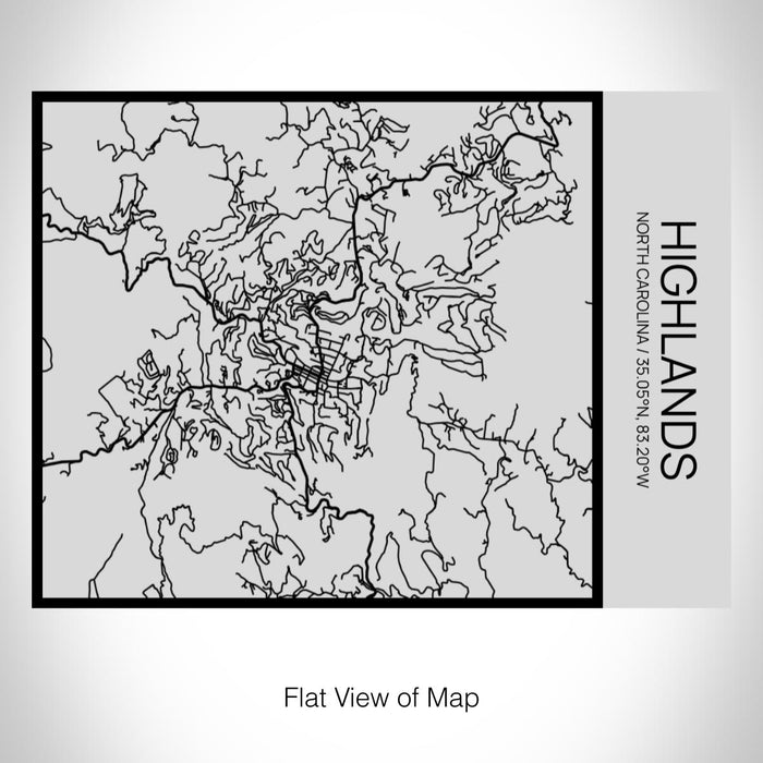 Rendered View of Highlands North Carolina Map on 20oz Stainless Steel Insulated Bottle with Bamboo Top with printed Tactile Lines Map in Black