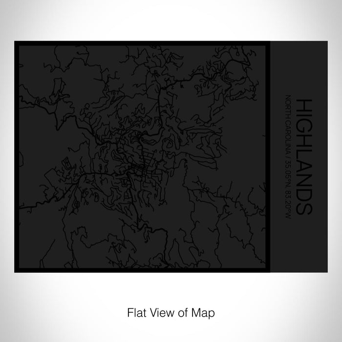 Rendered View of Highlands North Carolina Map on 20oz Stainless Steel Insulated Bottle with Bamboo Top in Matte Black with printed Tactile Lines Map in Black