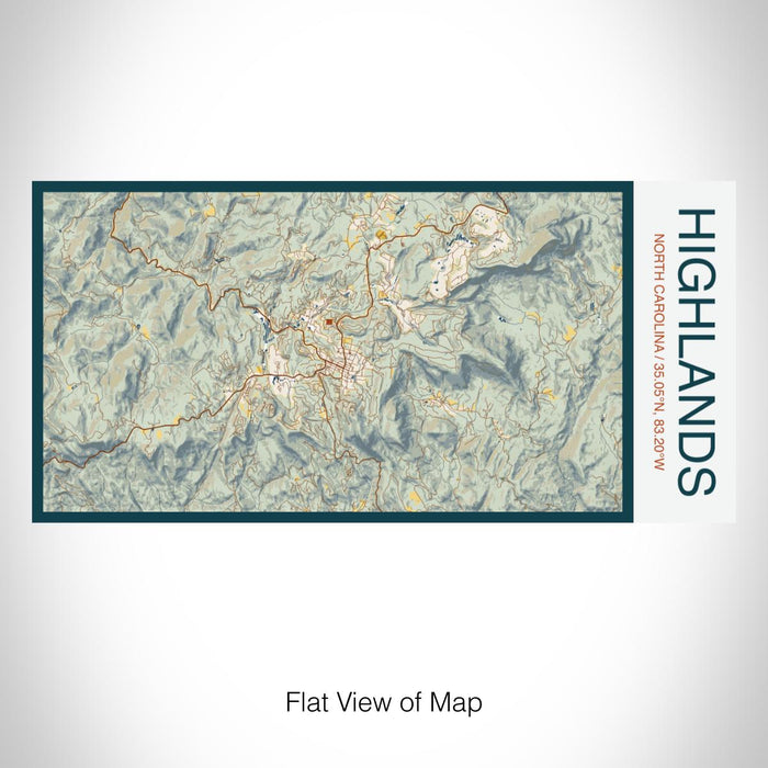 Rendered View of Highlands North Carolina Map on 17oz Stainless Steel Insulated Bottle with printed woodblock style map