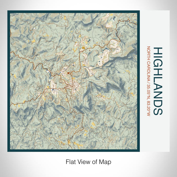 Rendered View of Highlands North Carolina Map on 17oz Stainless Steel Insulated Tumbler in Woodblock Map Style