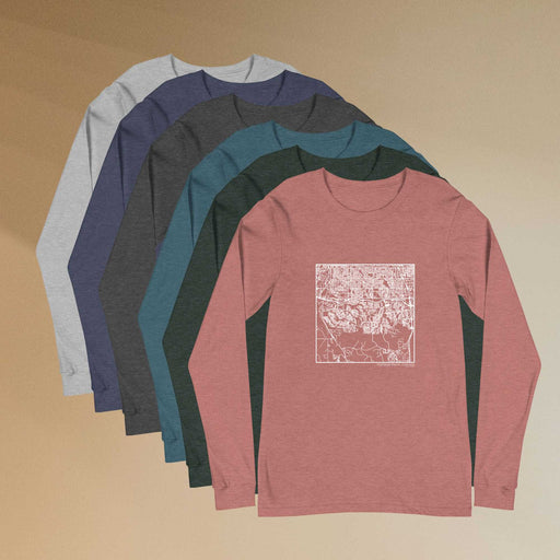 Highlands Ranch Colorado  Map Unisex Long-Sleeve T-shirts in Multiple Colors