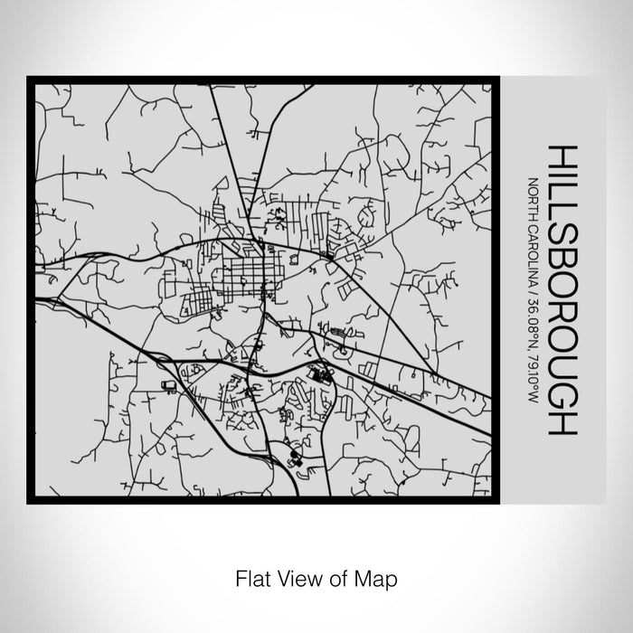 Rendered View of Hillsborough North Carolina Map on 20oz Stainless Steel Insulated Bottle with Bamboo Top with printed Tactile Lines Map in Black