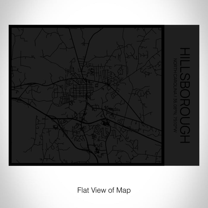 Rendered View of Hillsborough North Carolina Map on 20oz Stainless Steel Insulated Bottle with Bamboo Top in Matte Black with printed Tactile Lines Map in Black