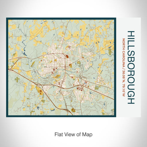 Rendered View of Hillsborough North Carolina Map on 20oz Stainless Steel Insulated Bottle with Bamboo Top with printed woodblock style map