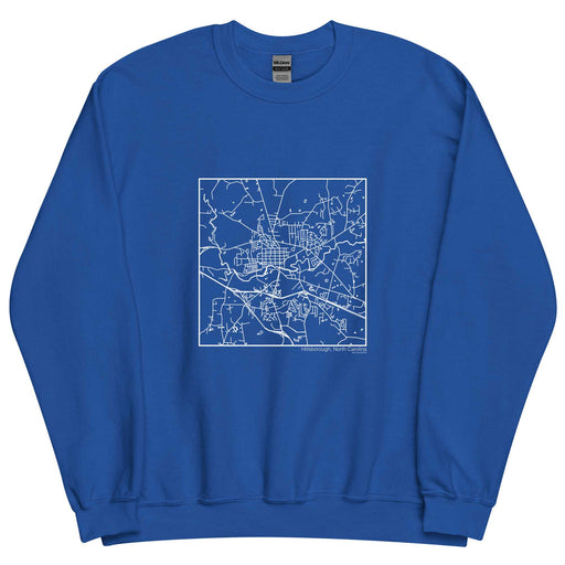 Hillsborough North Carolina  Map Unisex Crewneck Sweater with City inscription in Royal Blue