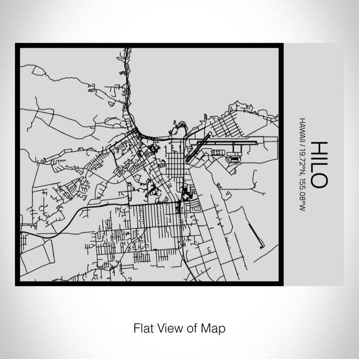 Rendered View of Hilo Hawaii Map on 20oz Stainless Steel Insulated Bottle with Bamboo Top with printed Tactile Lines Map in Black