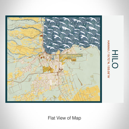 Rendered View of Hilo Hawaii Map on 20oz Stainless Steel Insulated Bottle with Bamboo Top with printed woodblock style map