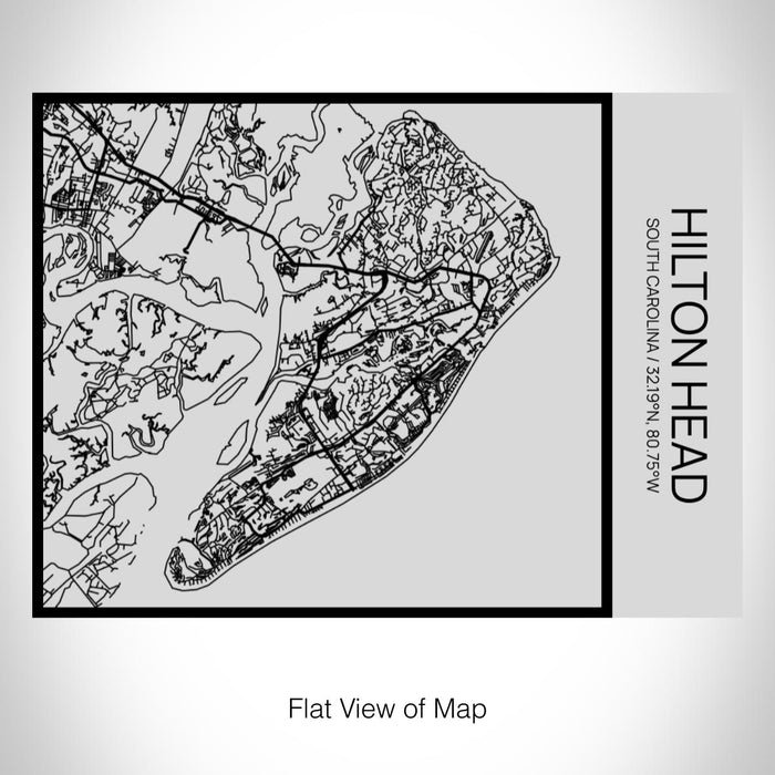 Rendered View of Hilton Head South Carolina Map on 20oz Stainless Steel Insulated Bottle with Bamboo Top with printed Tactile Lines Map in Black