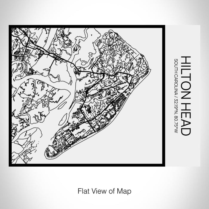 Rendered View of Hilton Head South Carolina Map on 20oz Stainless Steel Insulated Bottle with Bamboo Top in Matte White with printed Tactile Lines Map in Black