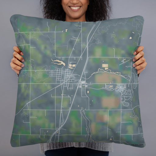 Person holding 22x22 Custom Hinckley Minnesota Map Throw Pillow in Afternoon