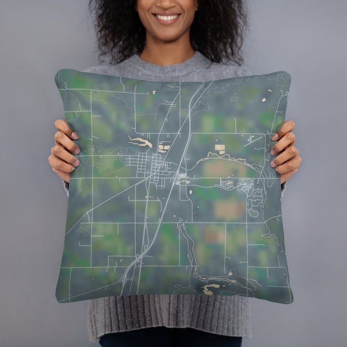 Person holding 18x18 Custom Hinckley Minnesota Map Throw Pillow in Afternoon