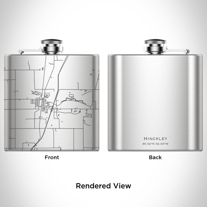 Rendered View of Hinckley Minnesota Map Engraving on 6oz Stainless Steel Flask