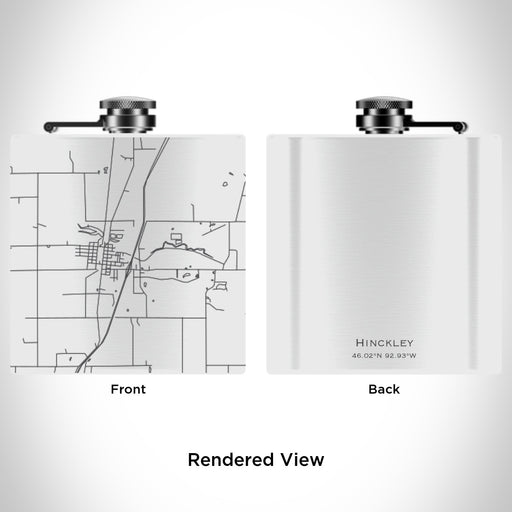Rendered View of Hinckley Minnesota Map Engraving on 6oz Stainless Steel Flask in White