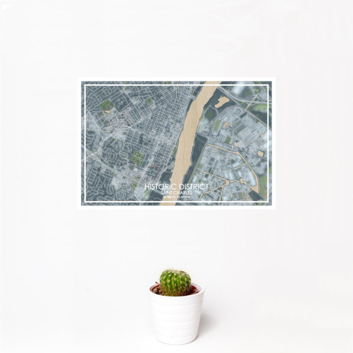 12x18 Historic District Saint Charles Map Print Landscape Orientation in Afternoon Style With Small Cactus Plant in White Planter
