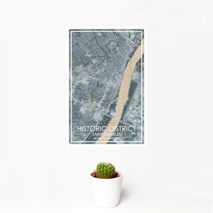 12x18 Historic District Saint Charles Map Print Portrait Orientation in Afternoon Style With Small Cactus Plant in White Planter