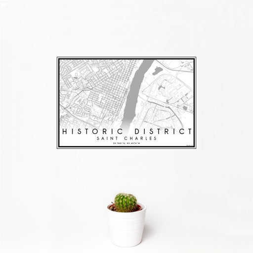 12x18 Historic District Saint Charles Map Print Landscape Orientation in Classic Style With Small Cactus Plant in White Planter