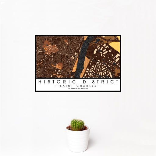 12x18 Historic District Saint Charles Map Print Landscape Orientation in Ember Style With Small Cactus Plant in White Planter