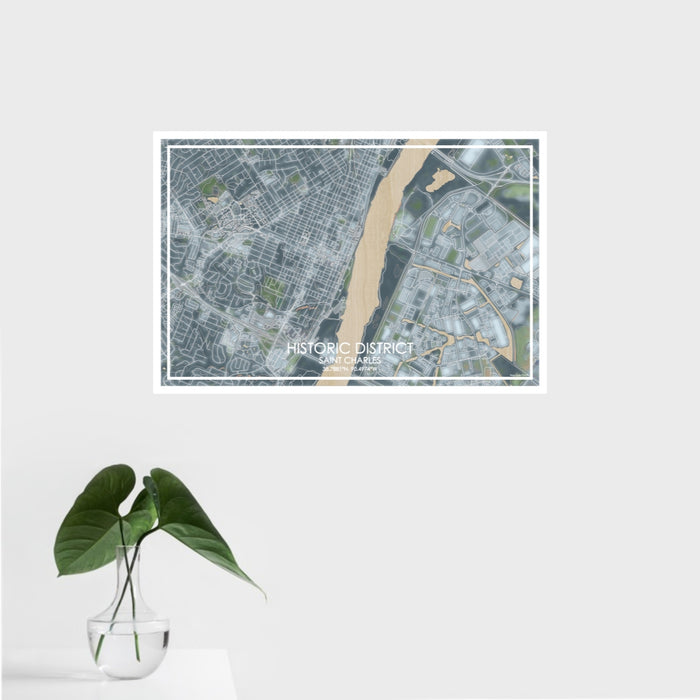 16x24 Historic District Saint Charles Map Print Landscape Orientation in Afternoon Style With Tropical Plant Leaves in Water