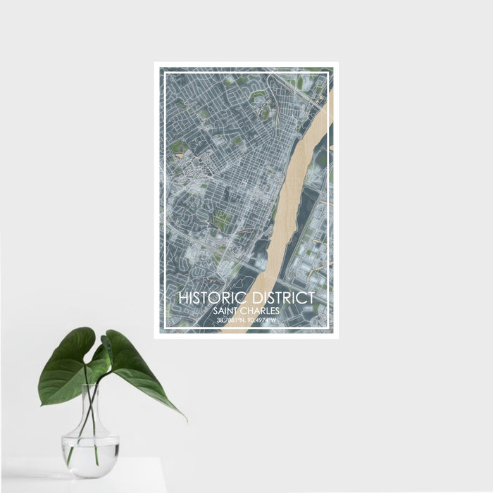 16x24 Historic District Saint Charles Map Print Portrait Orientation in Afternoon Style With Tropical Plant Leaves in Water