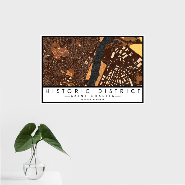 16x24 Historic District Saint Charles Map Print Landscape Orientation in Ember Style With Tropical Plant Leaves in Water