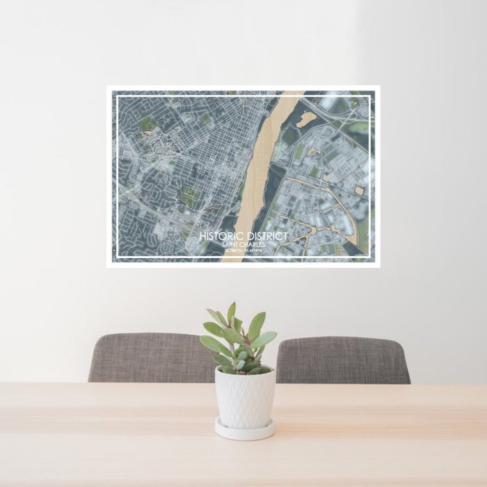 24x36 Historic District Saint Charles Map Print Lanscape Orientation in Afternoon Style Behind 2 Chairs Table and Potted Plant