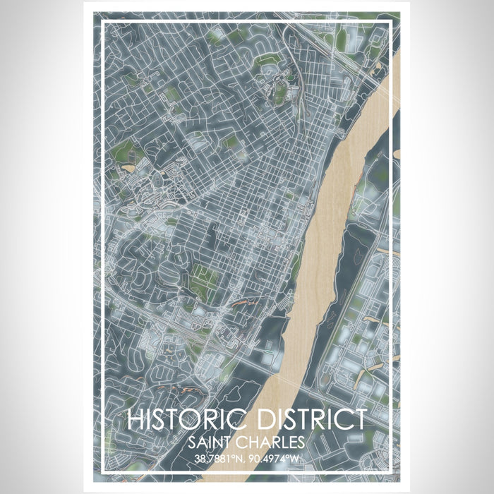 Historic District Saint Charles Map Print Portrait Orientation in Afternoon Style With Shaded Background