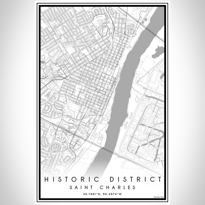 Historic District Saint Charles Map Print Portrait Orientation in Classic Style With Shaded Background